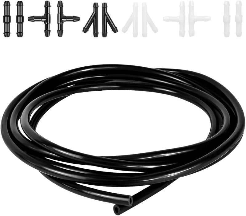 BWBWND 12PCS Windshield Washer Hose Kit, 4 M Rubber Washing Fluid Hose with I/T/Y Type Tube Connector, Universal Car Windshield Washer Tubing Kit for Most Vehicles, Car Accessories - Image 1